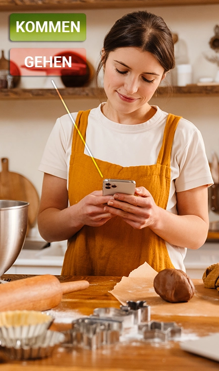 Bäckerei Zeiterfassung Frau mit Smartphone